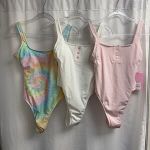 Lot of 3 Stoney Clover Lane Cheeky High Leg One Piece Swimsuits Size XS (0-2)